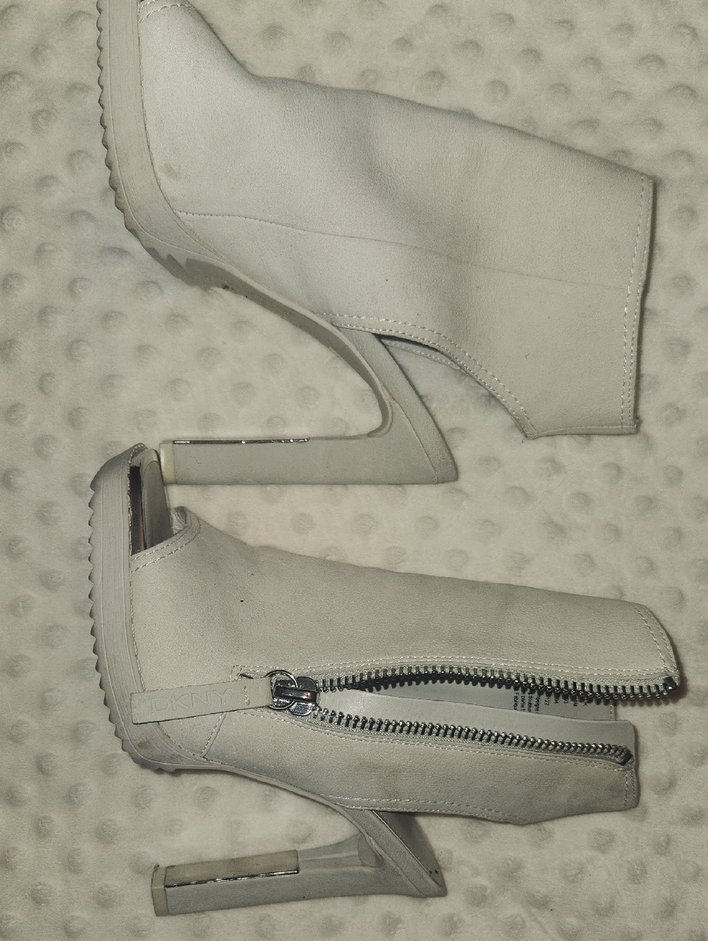 DKNY Off-White Suede Peep-Toe Zip Heeled Booties